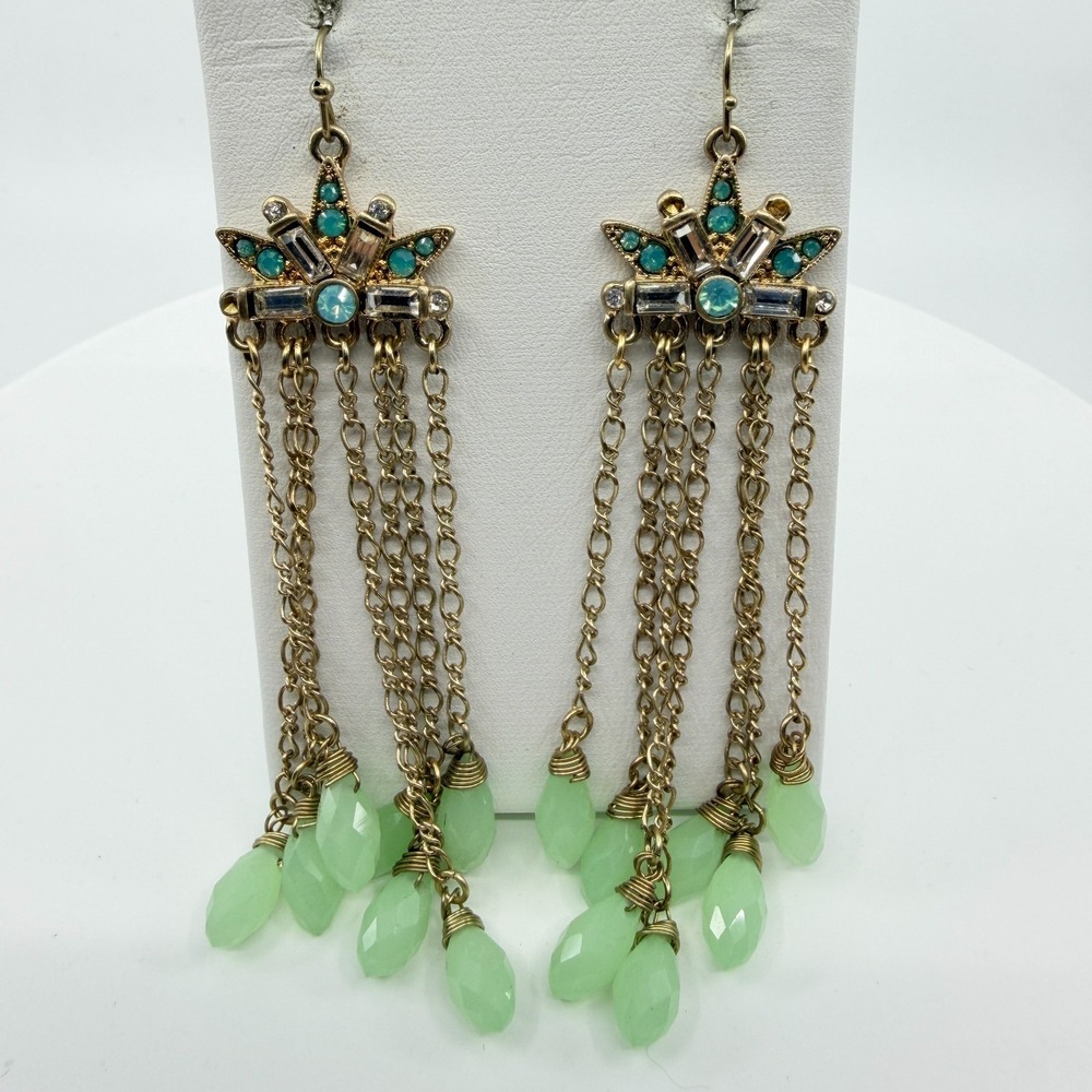 Gold Tone Chandelier Earrings with Crystals - Boho Festival Jewelry Gift